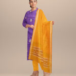 Violet deep lemon handloom cotton silk bomkai dress material