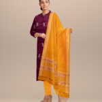 Purple deep lemon handloom cotton silk bomkai dress material
