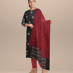 Black maroon handloom cotton silk bomkai dress material