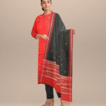 Red black handloom cotton silk bomkai dress material
