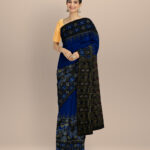 Sky blue black silk handloom khandua saree