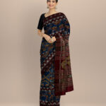 Navy blue maroon silk handloom khandua saree