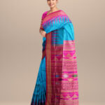 Brandeis blue byzantine silk handloom bomkai saree