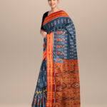 Blue yonder dark red silk handloom khandua saree