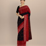 Navy blue dark red cotton handloom nuapatna saree