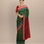 Dark green dark red cotton handloom sambalpuri saree