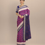 Purple dark blue cotton handloom sambalpuri saree