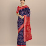 Navy blue dark red cotton handloom sambalpuri saree