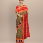 Brown dark red cotton handloom sambalpuri saree