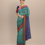 Cyan green dark blue cotton handloom sambalpuri saree