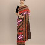 Multicolor black cotton handloom sambalpuri saree