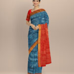 Sky Blue Dark Red Silk Handloom Sambalpuri Saree 3