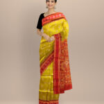 Olive green dark red silk handloom khandua saree