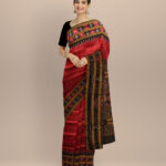 Maroon black silk handloom khandua saree