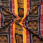 Multicolor black handloom cotton striped sambalpuri fabric