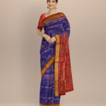 Sky blue crimson red silk handloom sambalpuri saree