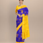 Cyan blue yellow silk handloom sambalpuri saree