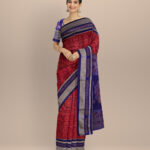 Pink dark blue cotton silk handloom sambalpuri saree