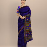 Pink dark blue silk handloom khandua saree