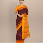 Maroon chrome yellow silk handloom sambalpuri saree