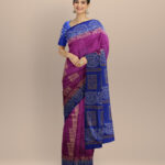 Lavender dark blue silk handloom sambalpuri saree