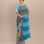 Grey brandeis blue silk handloom sambalpuri saree