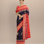 Cyan blue dark red cotton handloom bomkai saree