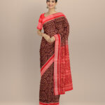 Maroon black cotton handloom sambalpuri saree