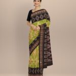 Cyan green black cotton handloom nuapatna saree