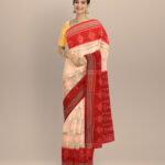 Beige dark red cotton handloom nuapatna saree