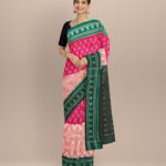 Multicolor dark green cotton handloom nuapatna saree