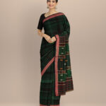 Dark green maroon & white cotton handloom odisha ikat saree