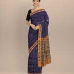 Navy blue mustard cotton handloom odisha ikat saree