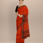 Orange coffee cotton handloom odisha ikat saree