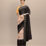 Peach black cotton handloom nuapatna saree