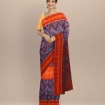 Multicolor orange cotton handloom nuapatna saree