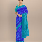 Navy Blue Bright Turquoise Silk Handloom Sambalpuri Saree