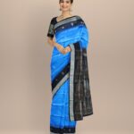 Navy blue black silk handloom bomkai saree