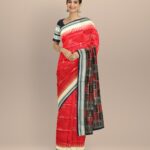 Red black silk handloom bomkai saree