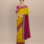 Yellow pink fuschia silk handloom bomkai saree