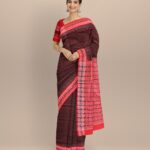 Multicolor dark red cotton handloom sambalpuri saree