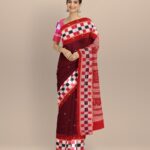 Maroon dark red cotton handloom sambalpuri saree