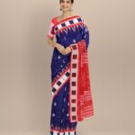 Cyan blue multicolour cotton handloom bomkai saree