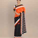 Multicolor black cotton handloom bomkai saree