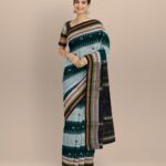 Multicolor black cotton handloom bomkai saree