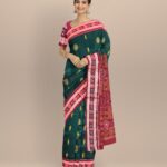 Dark green maroon cotton handloom bomkai saree