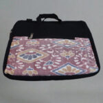 Beige black handmade cotton laptop bag