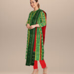 Dark green dark red cotton handloom nuapatna dress material