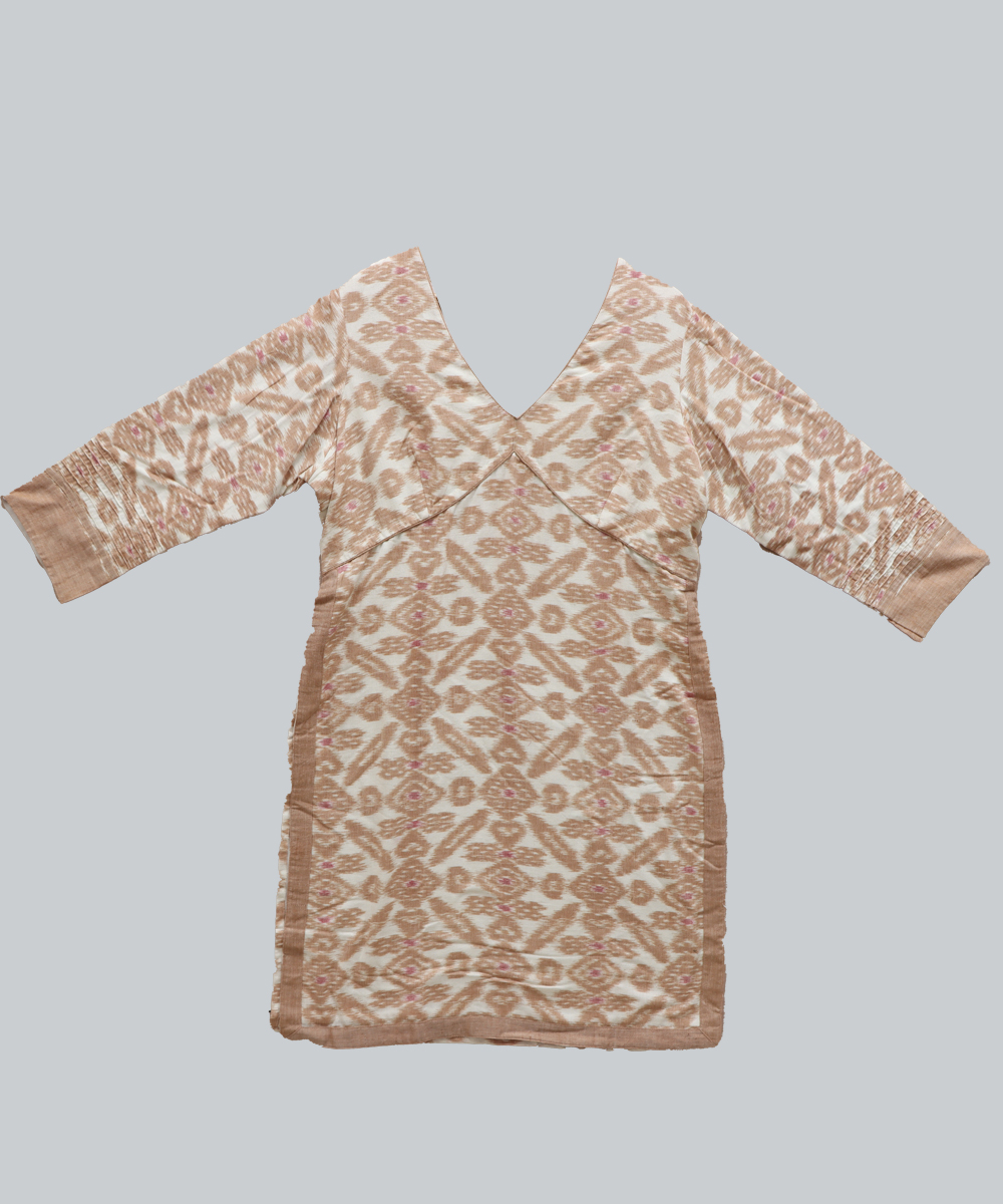 Exclusive White and Brown (Tie and Dye) Sambalpuri Cotton Ladies Kurti