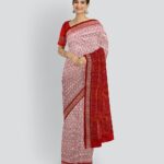 White Dark Red Silk Handloom Sambalpuri Saree